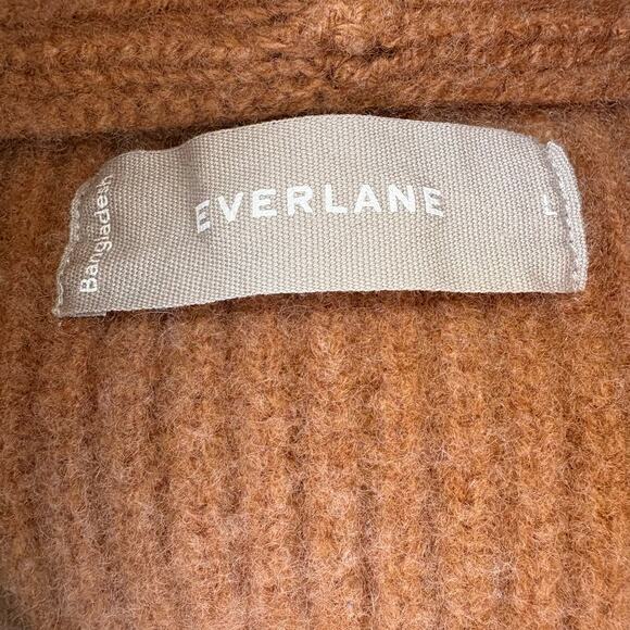 Everlane Shawl Cardigan Sweater Sz L 100% Wool Tan 5 Button Relaxed Grandpacore - Picture 6 of 11